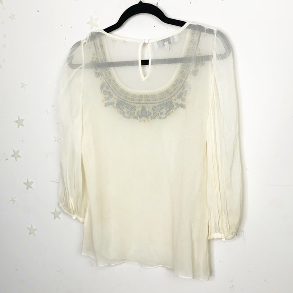 TIBI cream peasant boho crepe blouse - Picture 6 of 7